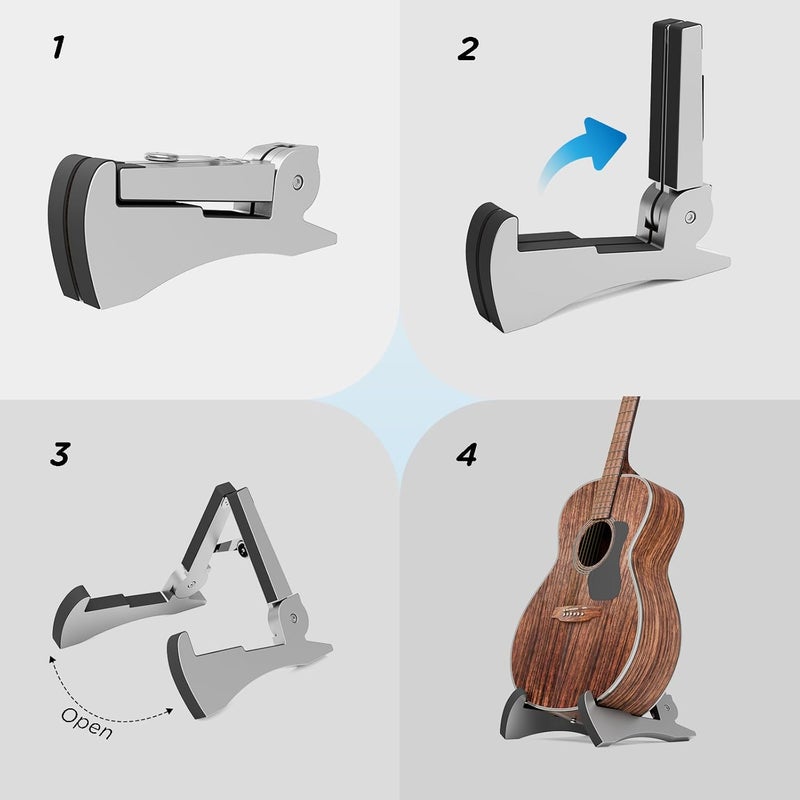 DIDA Portable Travel Guitar Stand, Lightweight Stable A- Frame Plastic Guitar Stand Holder for Acoustic, Electric Guitars, Ukulele, Foldable Guitar Stand Floor, Single Guitar Holder (Silver) - Image 3